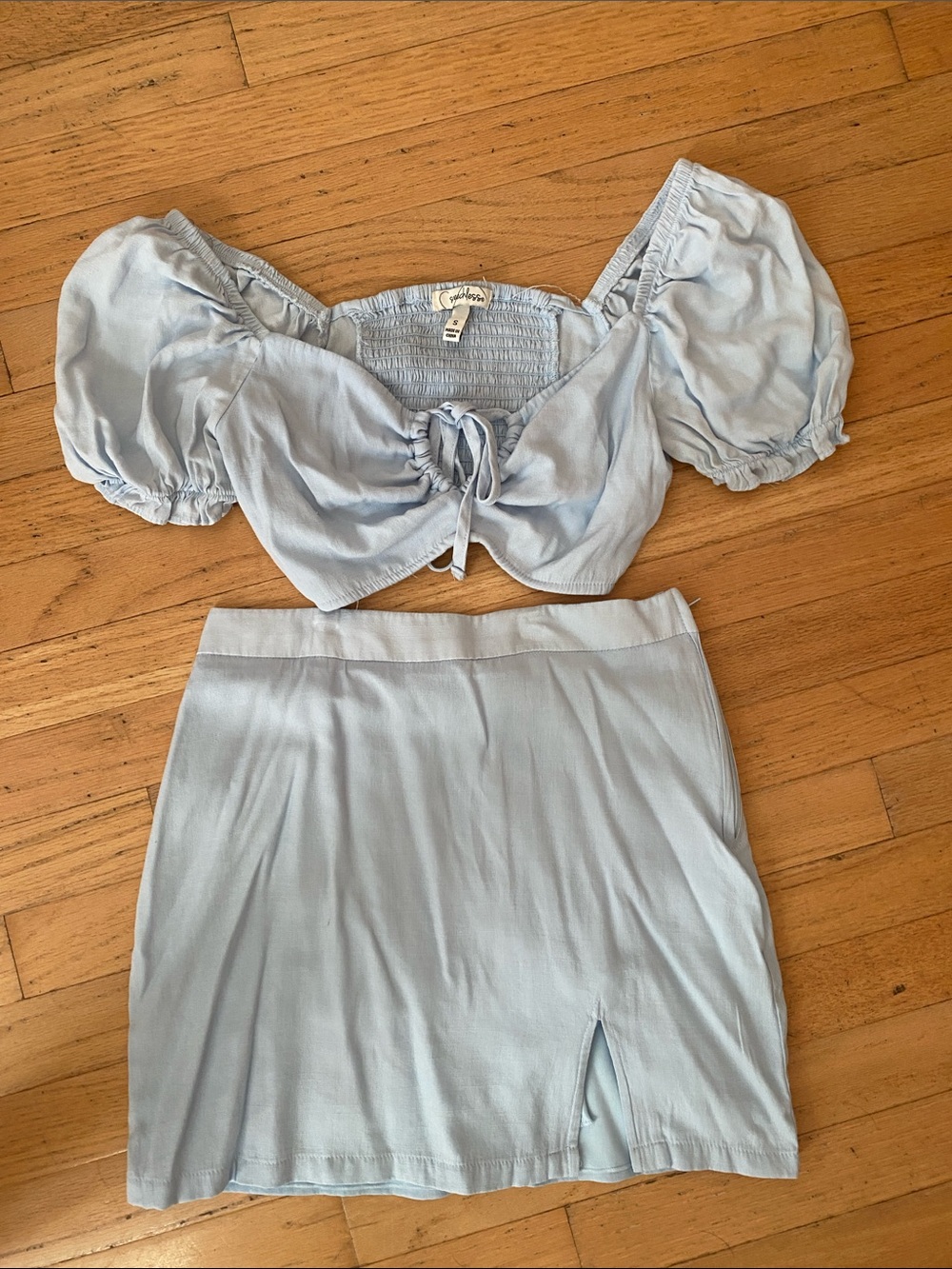 Light Blue Mini Skirt and shirt set